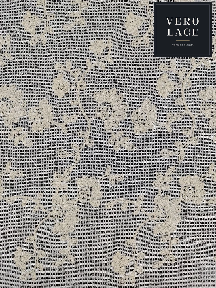 Embroidered Fabric, Cotton Thread Check Mesh — VL-EM-0029