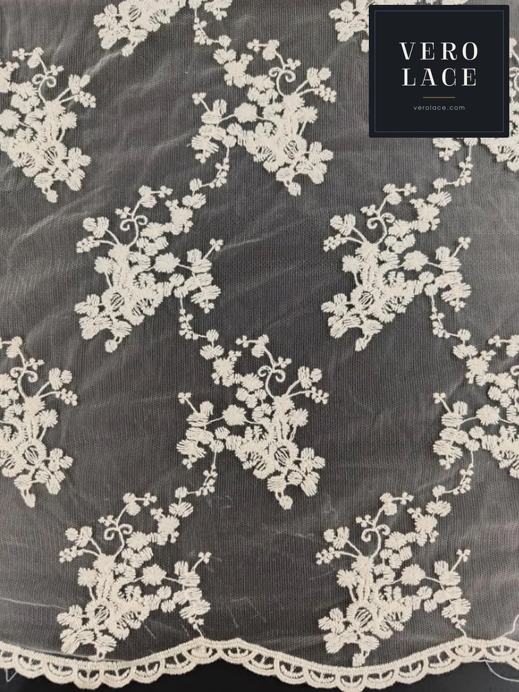 Embroidered Fabric, Cotton Thread Diamond Mesh — VL-EM-0026