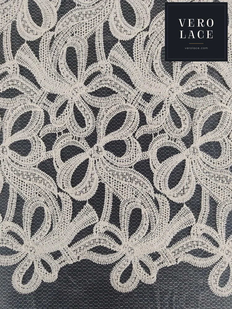 Embroidered Fabric, Cotton Thread Diamond Mesh — VL-EM-0027