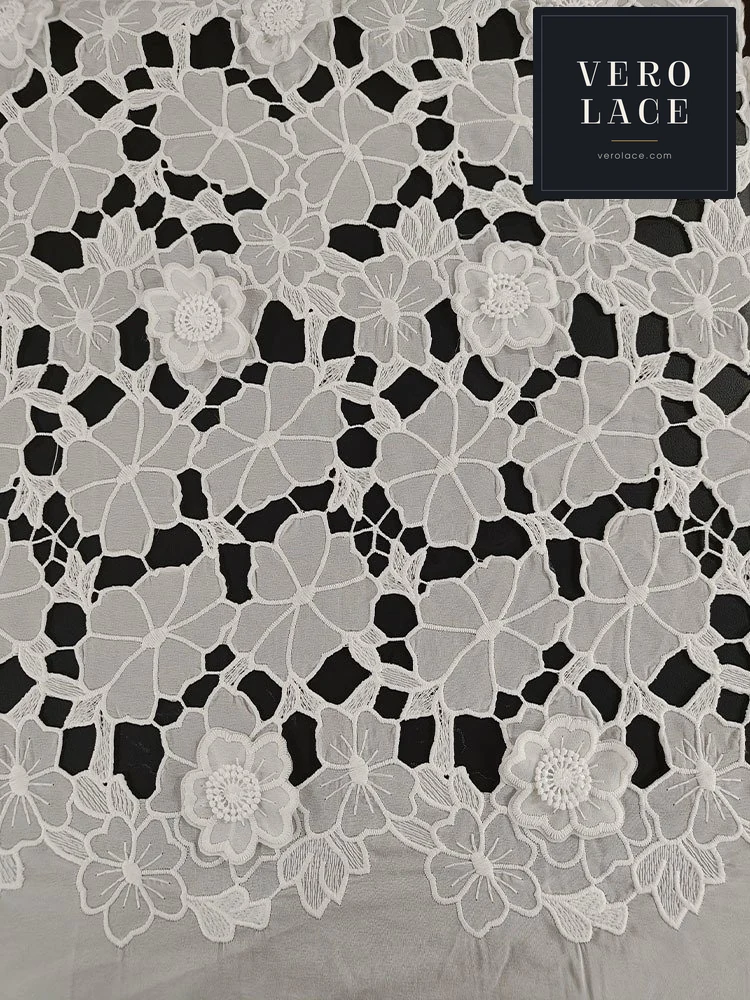 Embroidered Fabric, Laser Appliqué Dyeable — VL-EM-0107