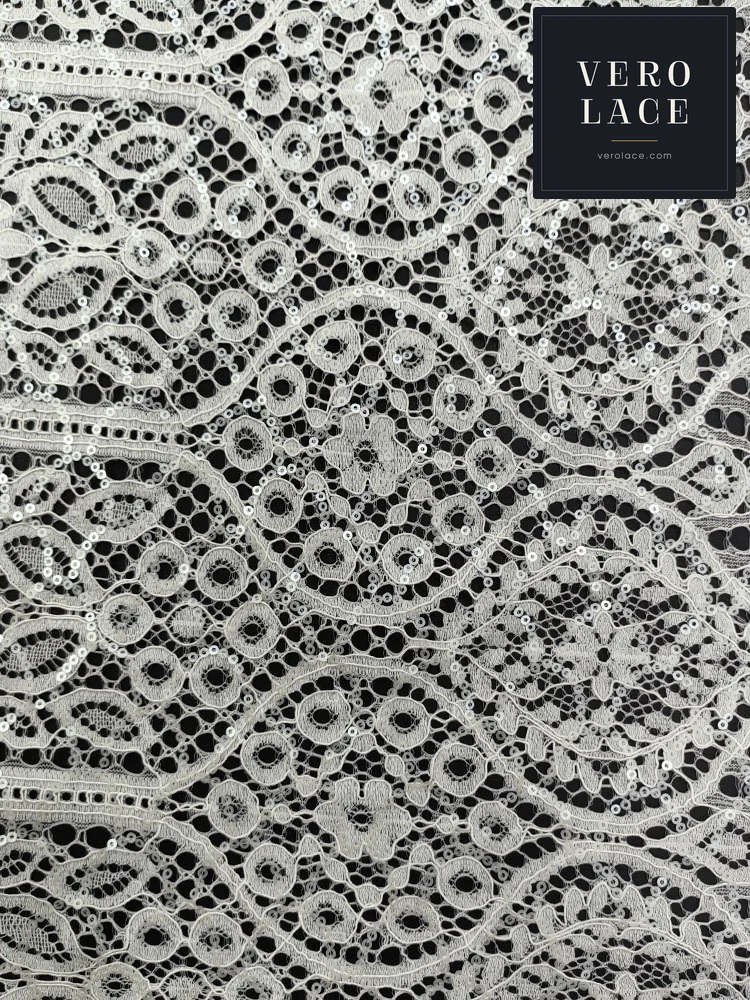 Eyelash Lace, White Sequin — VL-EL-0054