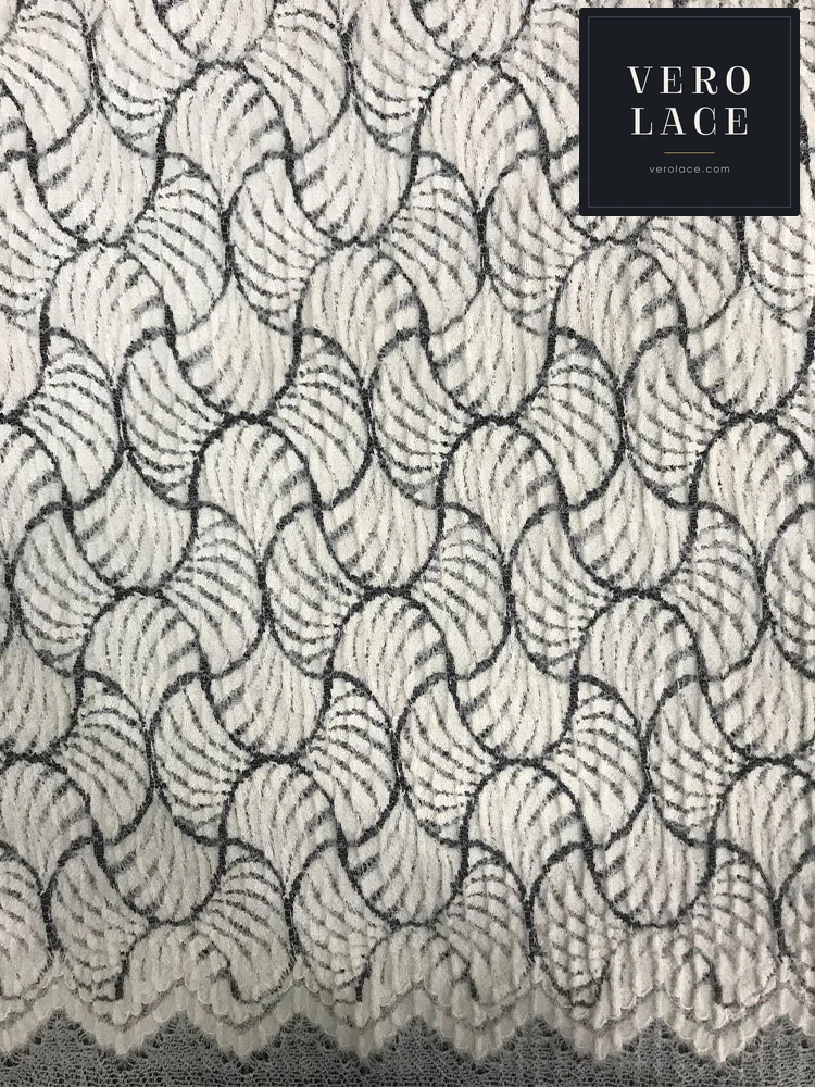 Feather-Yarn Lace, Black Mesh Scalloped Edge — VL-FY-0074