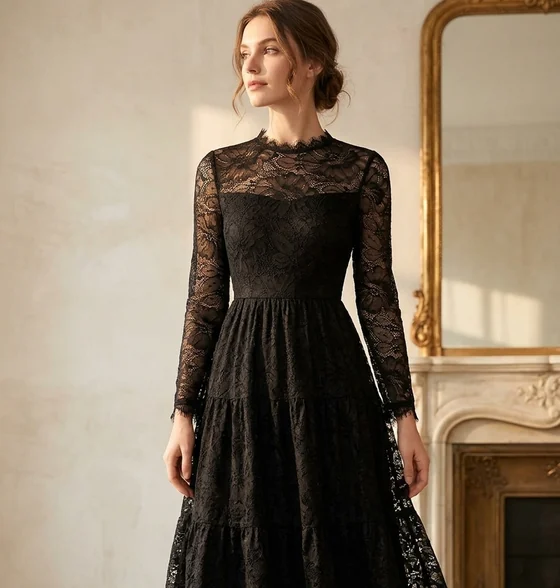 Dress styled in nylon-spandex lace (styling reference)