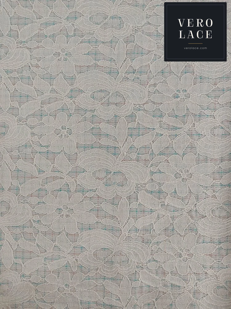 Nylon-Cotton Lace, Bonded Red Blue Check — VL-NC-0299
