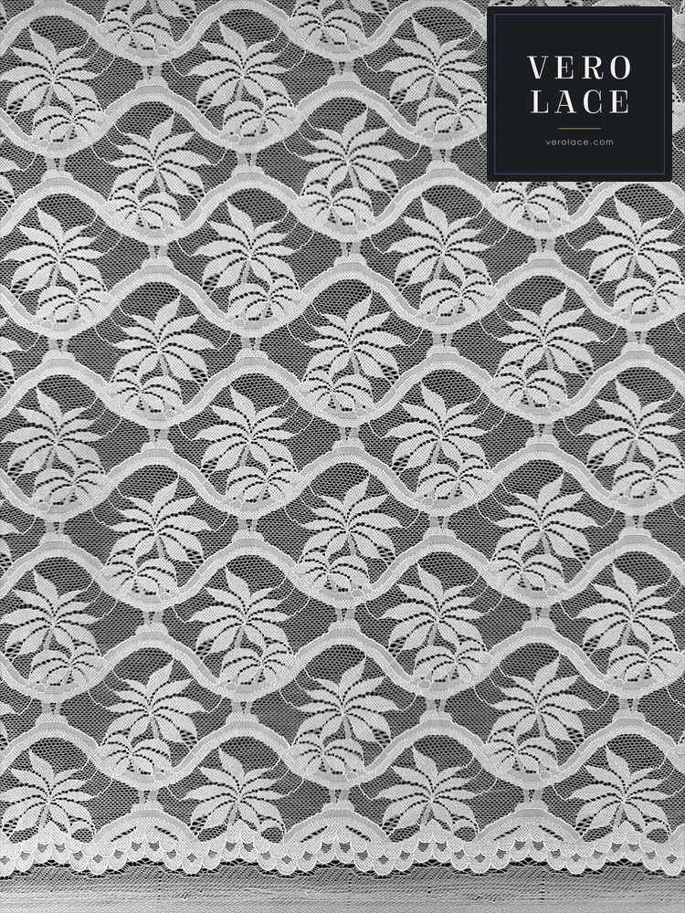 Nylon-Spandex Stretch Lace, Scalloped Edge KAM Coconut Tree — VL-NS-0193