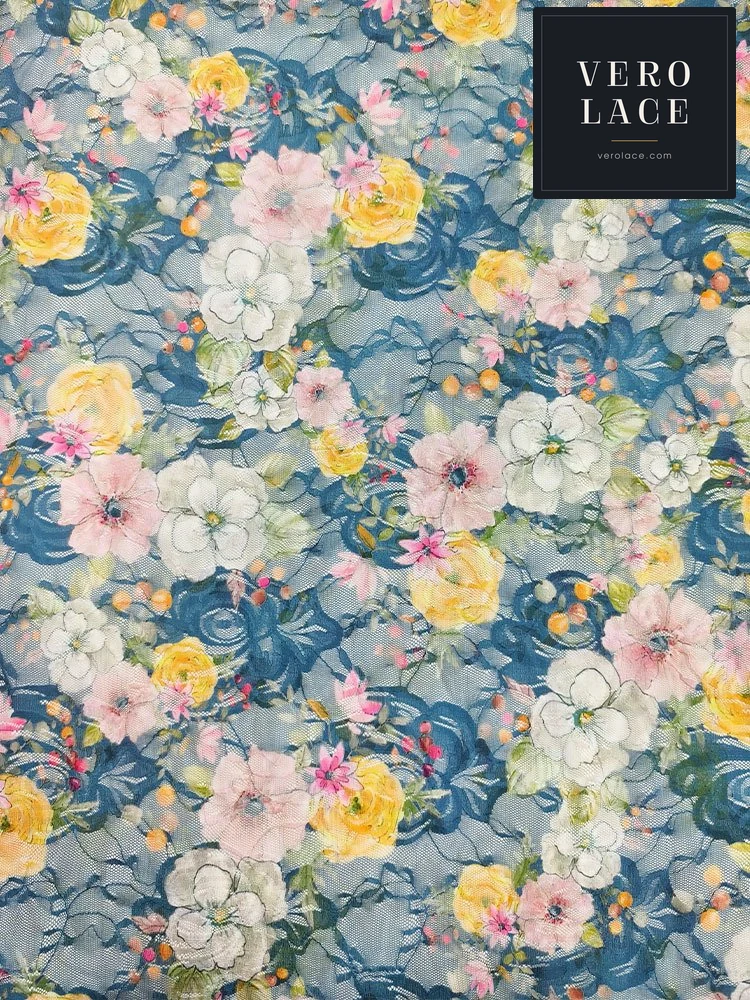 Printed Lace, Poly-Spandex Floral — VL-PR-0040