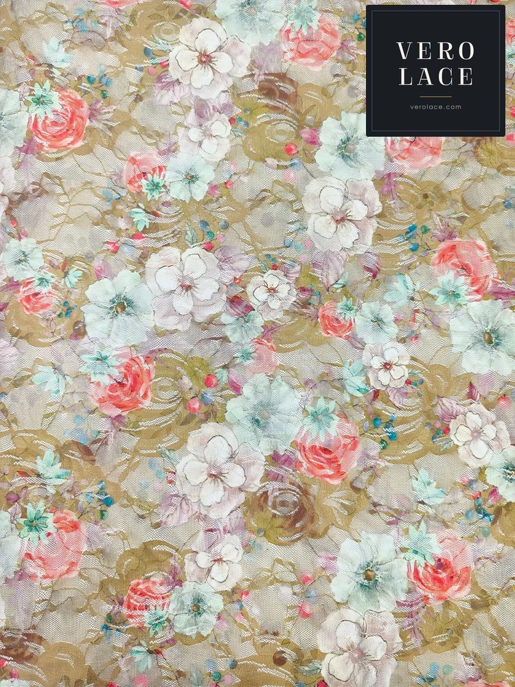 Printed Lace, Poly-Spandex Floral — VL-PR-0049