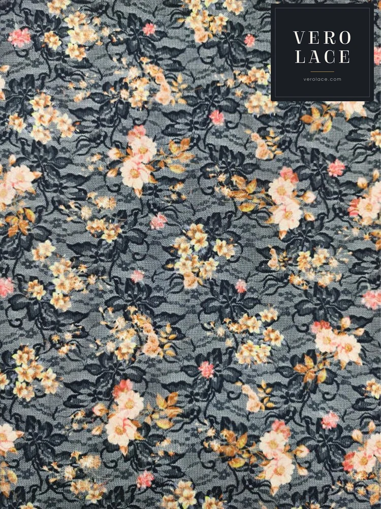 Printed Lace, Poly-Spandex Floral — VL-PR-0076