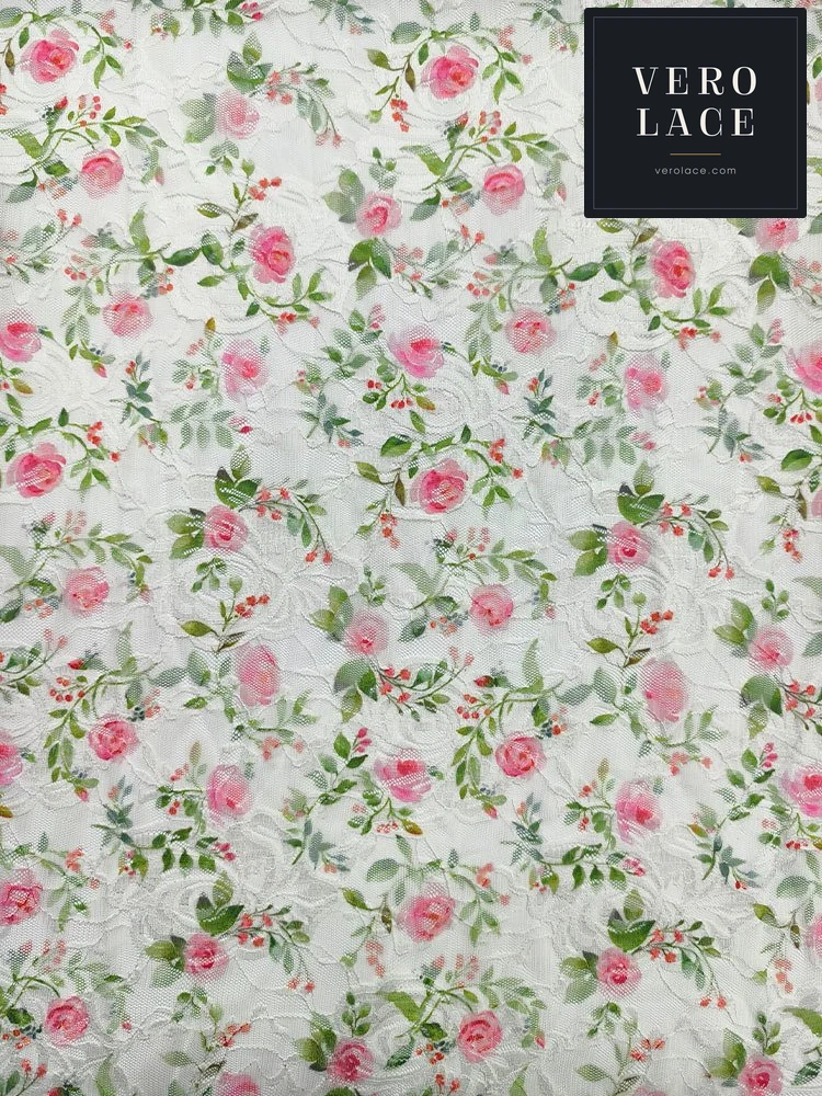 Printed Lace, Poly-Spandex Rose Floral — VL-PR-0056