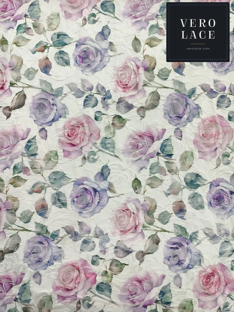 Printed Lace, Poly-Spandex Rose Floral — VL-PR-0060