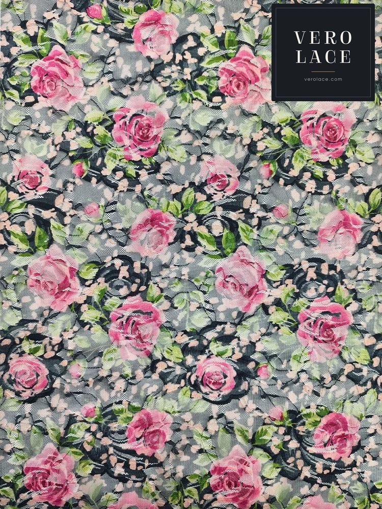 Printed lace, rose floral