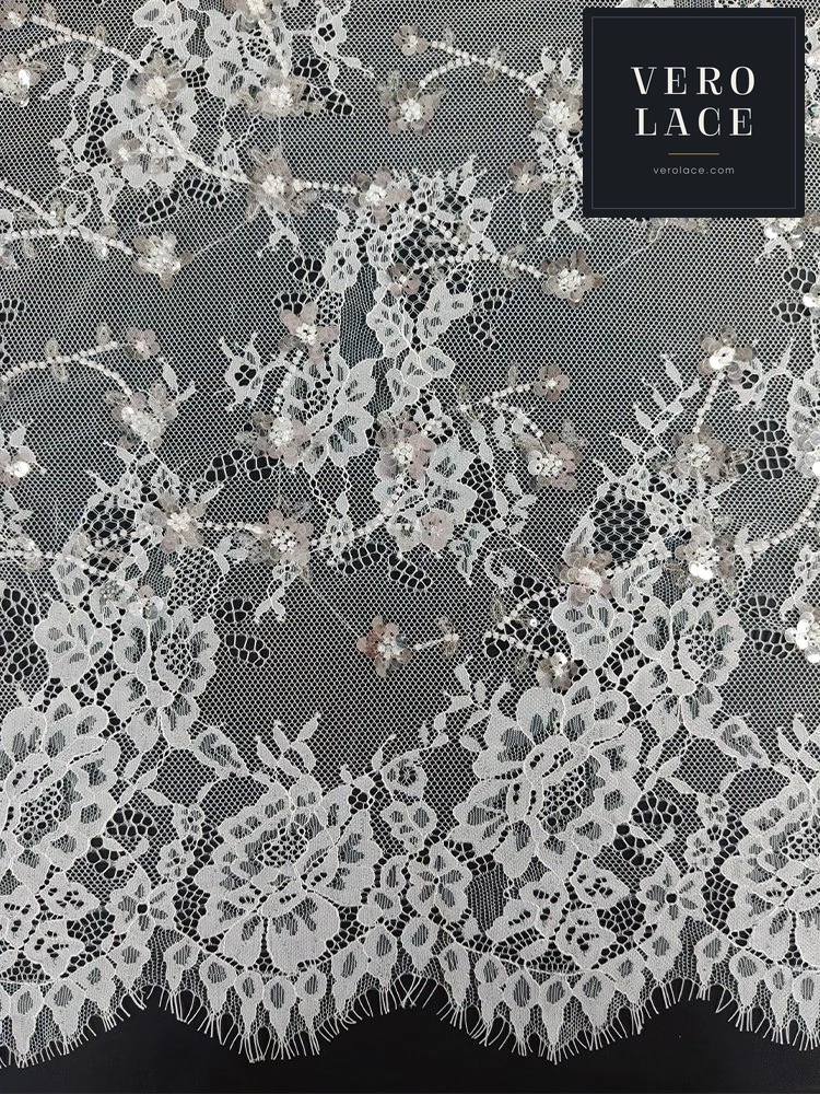 Sequin Lace, 3&6mm Crystal Silver Bead — VL-SQ-0036