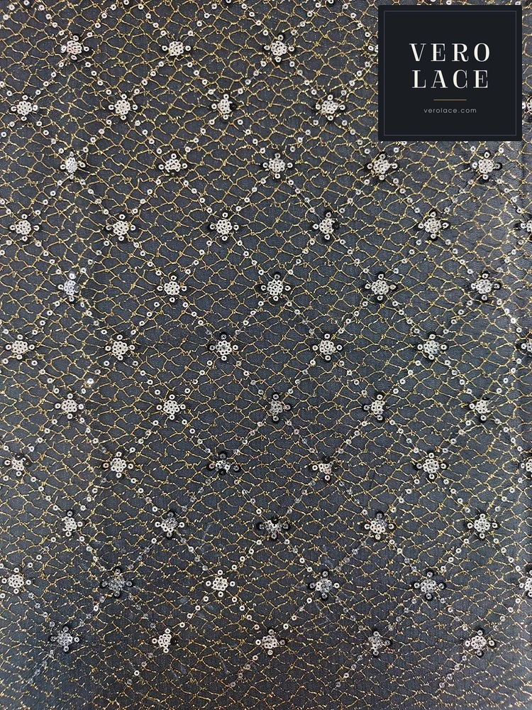 Sequin Lace, 3mm Silver 5mm Black — VL-SQ-0094