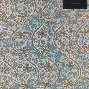 Sequin Lace, Apricot Ground Pink Blue Floral Bloom Gold — VL-SQ-0124