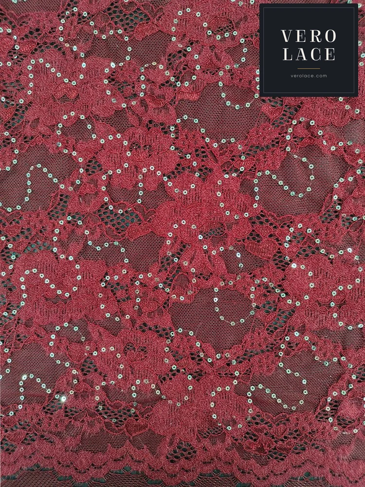 Sequin Lace, Feather Yarn KAM Scalloped Edge Allover Dot Silver — VL-SQ-0060