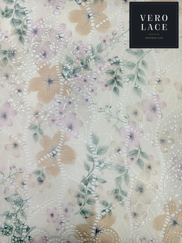 Sequin Lace, Milk Fibre Printed Floral — VL-SQ-0008