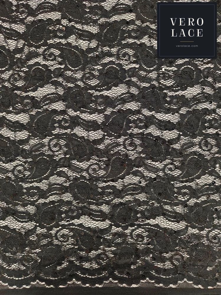 Sequin Lace, Scalloped Edge Black Colour Large & Small — VL-SQ-0061