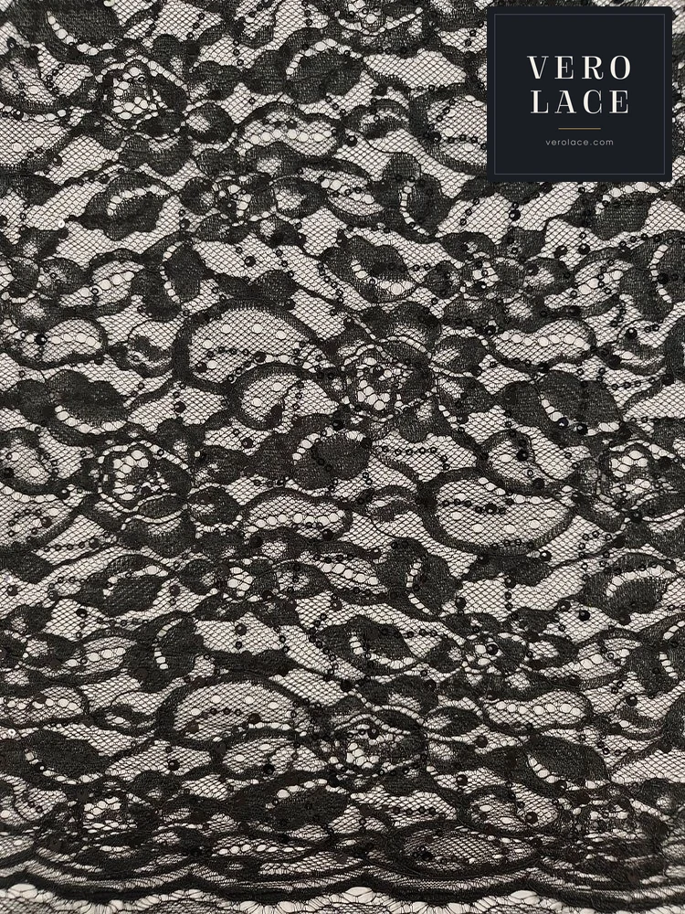 Sequin Lace, Scalloped Edge KAM Black Colour Large & Small — VL-SQ-0082