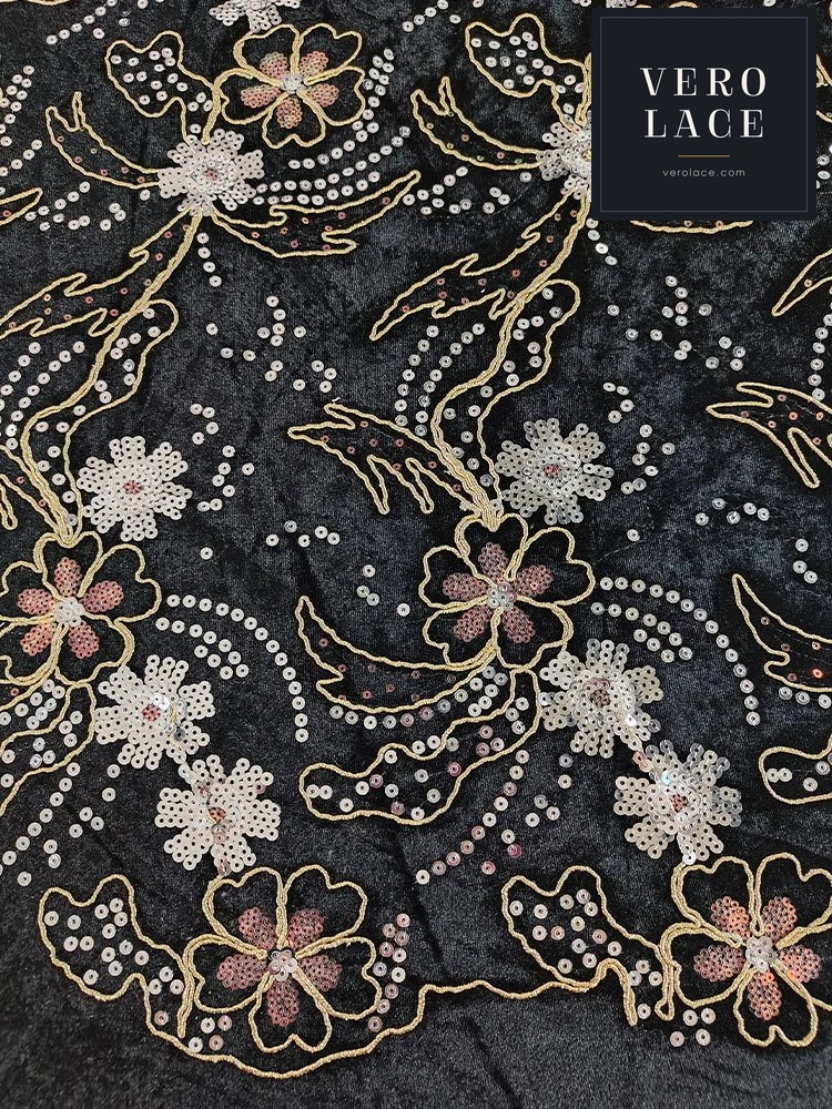 Sequin Lace, Velvet Cord Embroidery — VL-SQ-0017