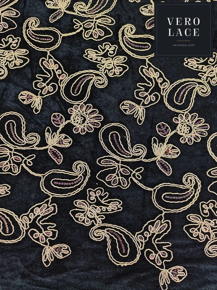 Sequin Lace, Velvet Cord Embroidery — VL-SQ-0018