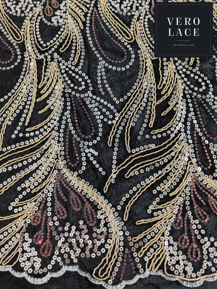 Sequin Lace, Velvet Cord Embroidery — VL-SQ-0019