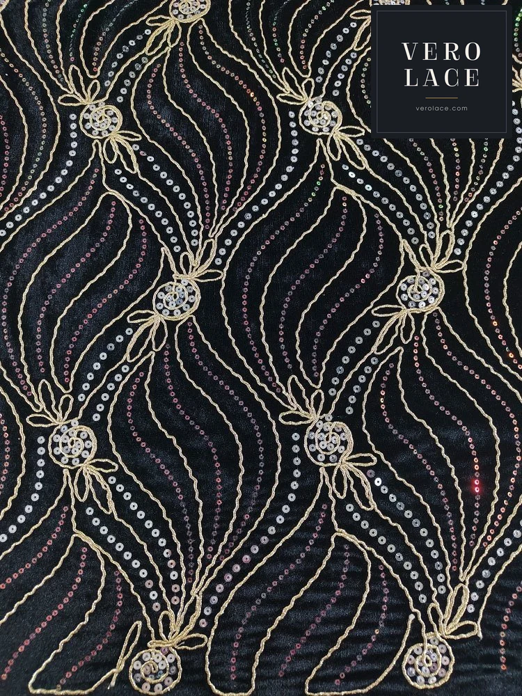 Sequin Lace, Velvet Cord Embroidery — VL-SQ-0020