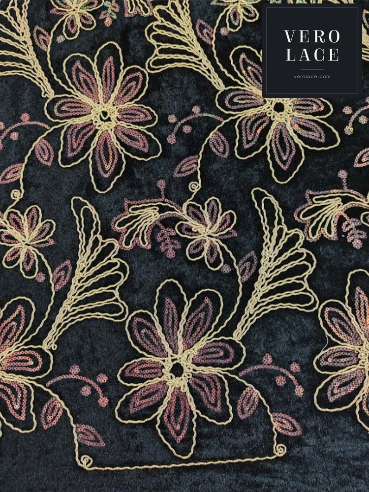 Sequin Lace, Velvet Cord Embroidery — VL-SQ-0021
