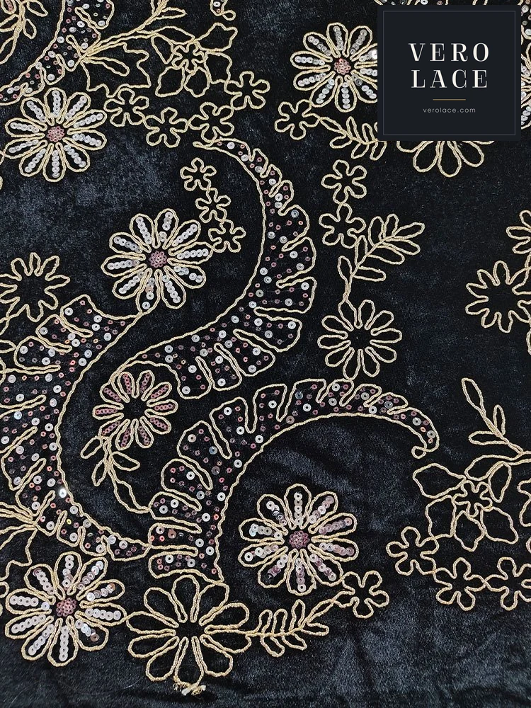 Sequin Lace, Velvet Cord Embroidery — VL-SQ-0022